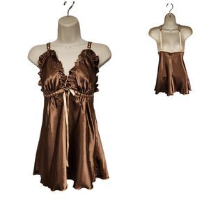 Seductivewear by Cinema Satin Brown/Cream Babydoll Top Size Small